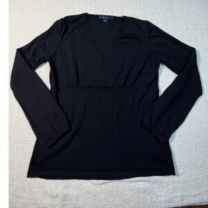 Boden Women's 14 Black Long Sleeve V Neck Silky Knit Pullover Sweater Soft Touch